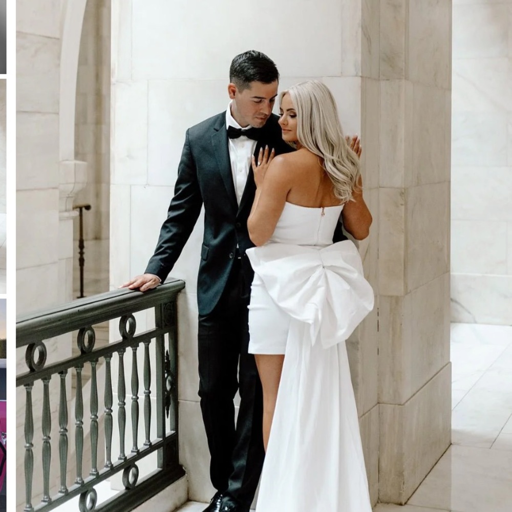 Nookie Adore 2Way White Bow Bridal Wedding Dress Strapless Mini Gown Reception